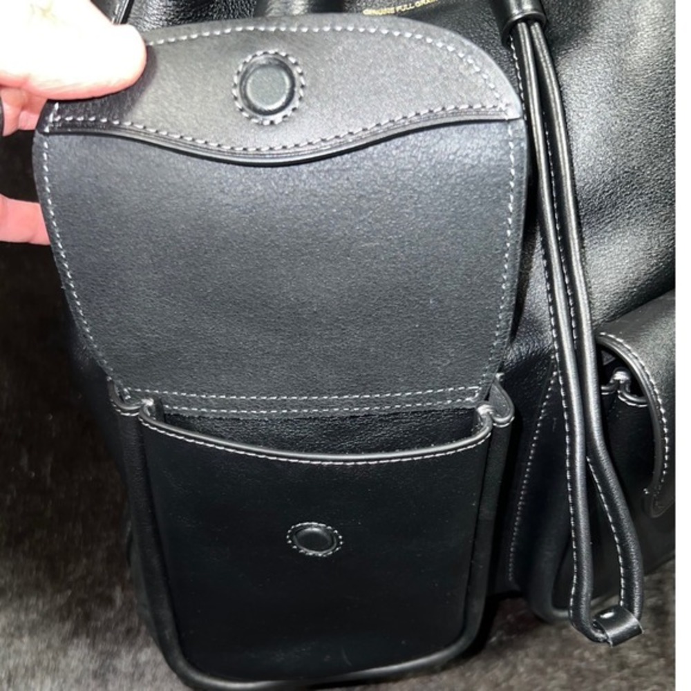 COACH Crosby 28 Black Natural Grain Leather Backpack Gold Hardware Drawstring - Picture 9 of 15